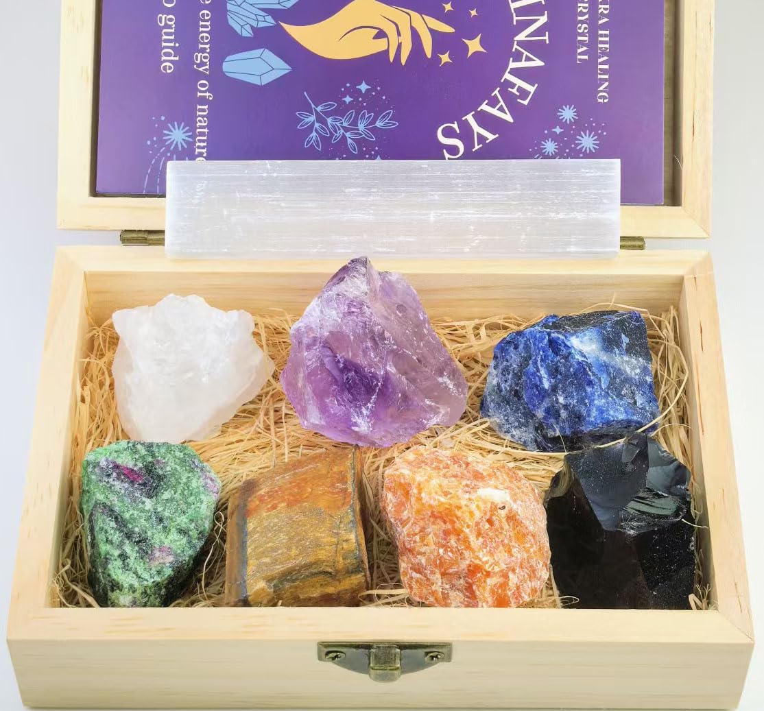 7 Chakra Healing Crystal Set with Selenite Stick